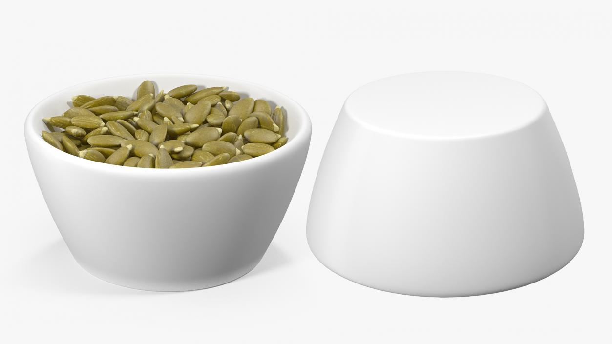 3D Peeled Pumpkin Seeds in a Ceramic Bowl model