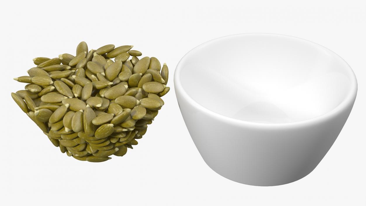 3D Peeled Pumpkin Seeds in a Ceramic Bowl model