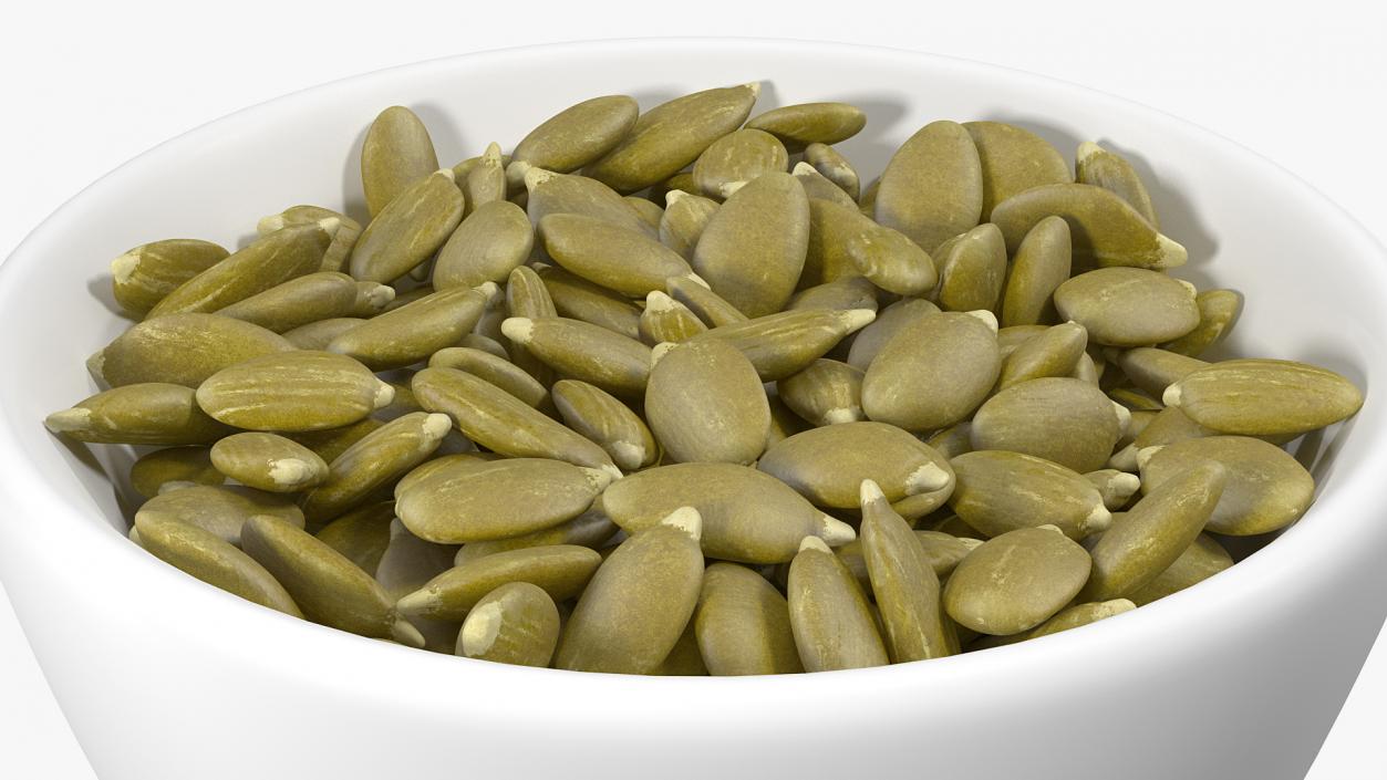 3D Peeled Pumpkin Seeds in a Ceramic Bowl model