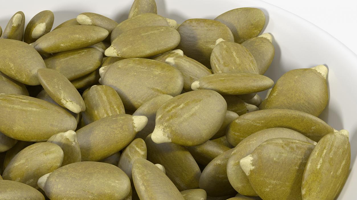 3D Peeled Pumpkin Seeds in a Ceramic Bowl model