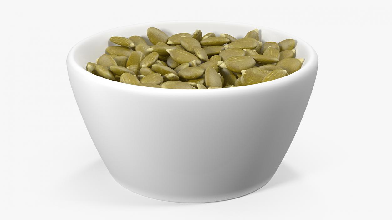 3D Peeled Pumpkin Seeds in a Ceramic Bowl model