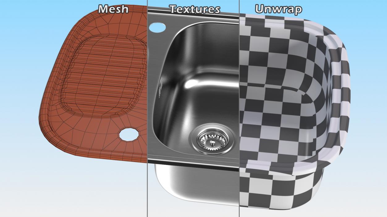 Single Bowl Stainless Steel Reversible Inset Sink 3D model