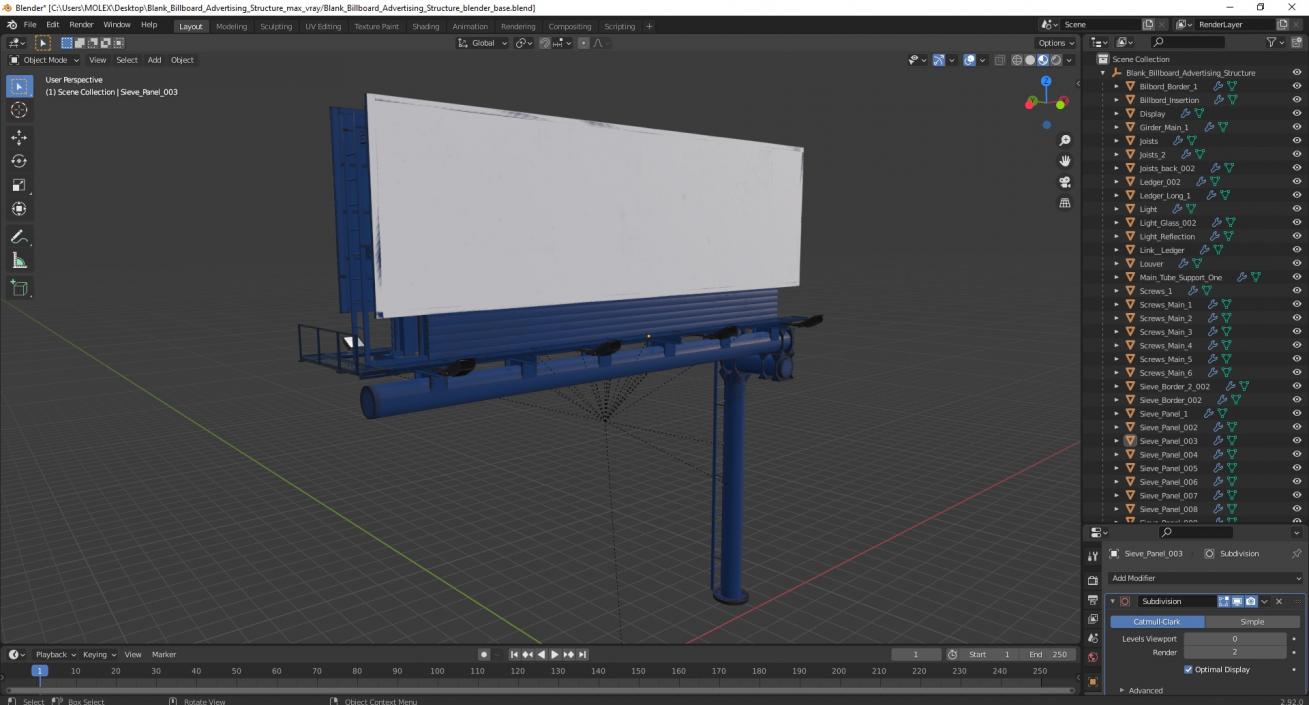 Blank Billboard Advertising Structure 3D