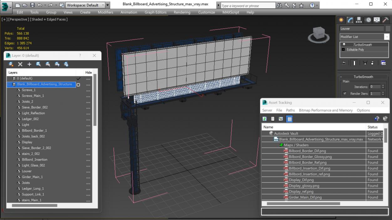 Blank Billboard Advertising Structure 3D