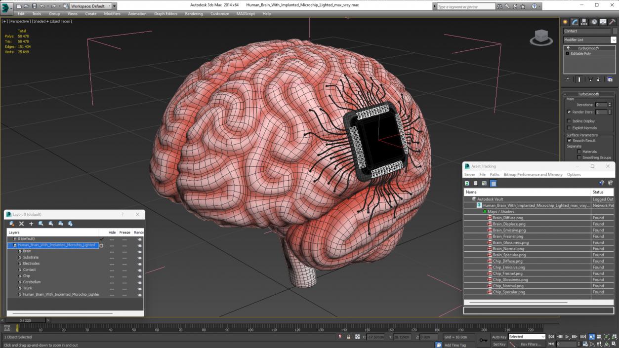 3D Human Brain With Implanted Microchip Lighted 2