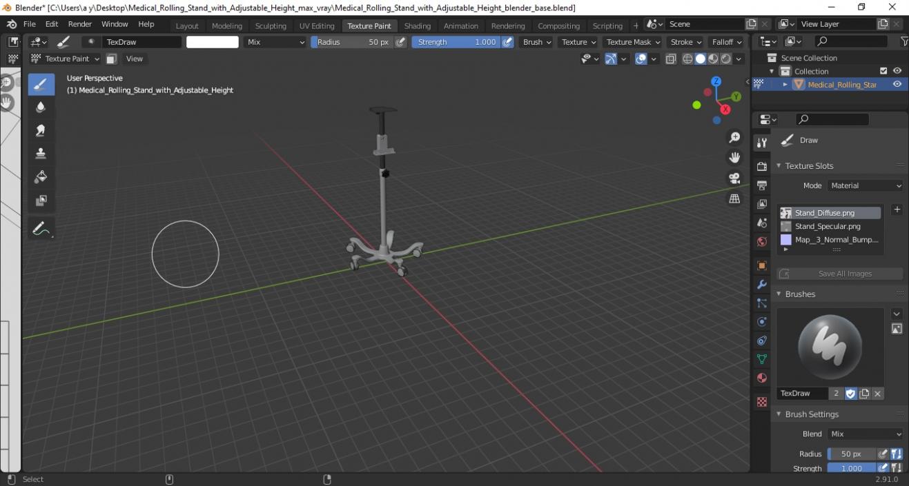 Medical Rolling Stand with Adjustable Height 3D model