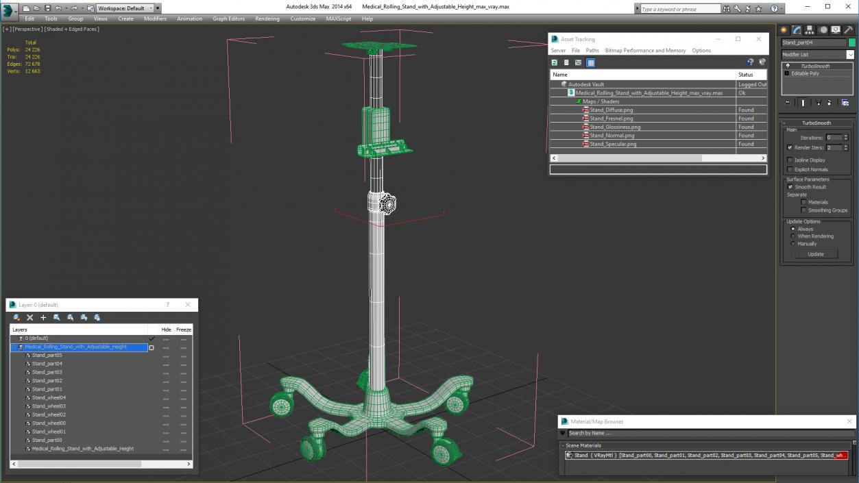 Medical Rolling Stand with Adjustable Height 3D model