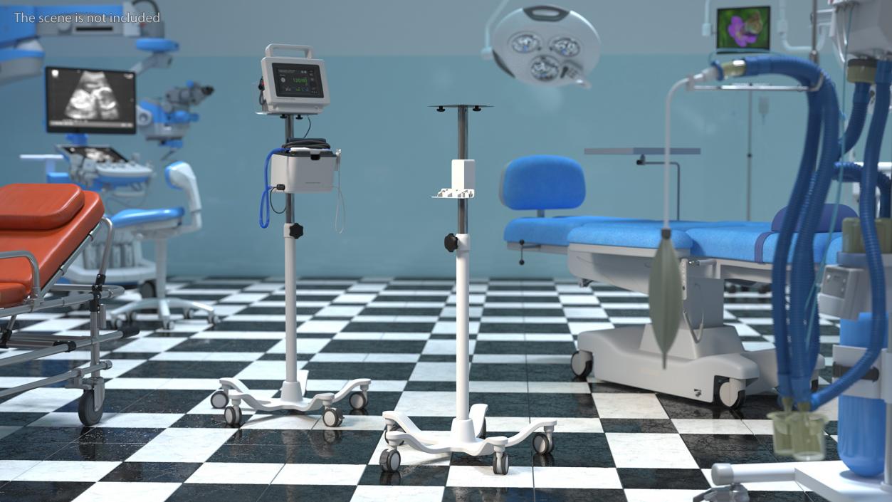 Medical Rolling Stand with Adjustable Height 3D model