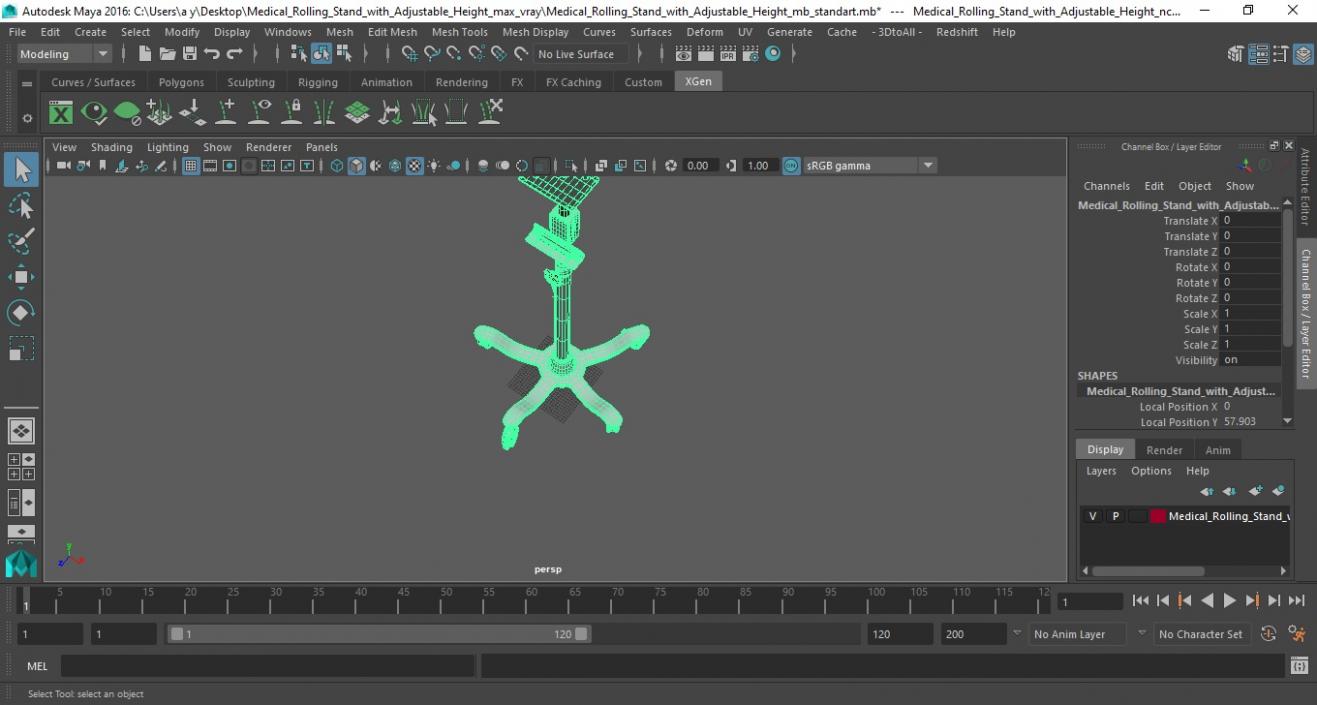 Medical Rolling Stand with Adjustable Height 3D model