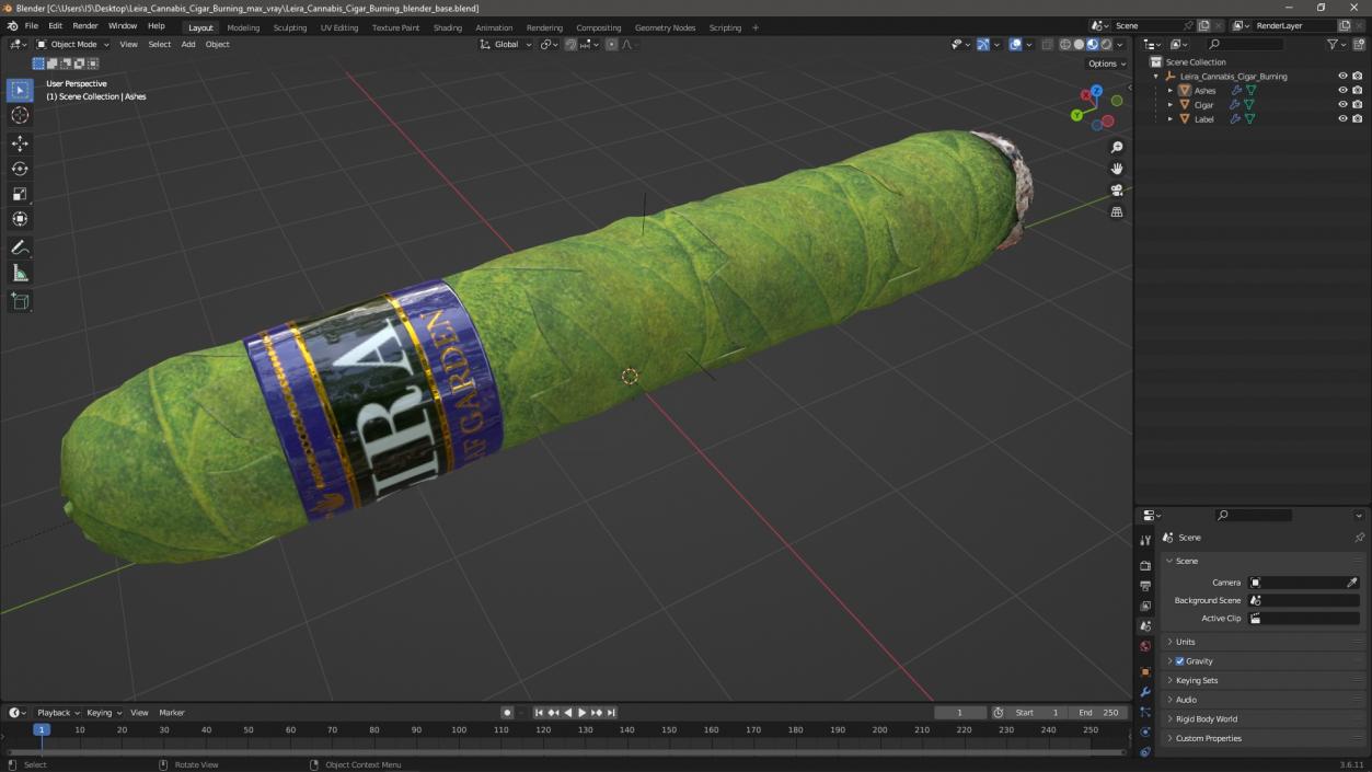 3D Leira Cannabis Cigar Burning model