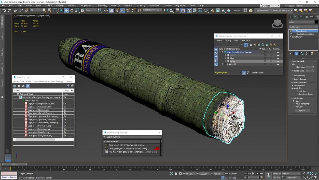 3D Leira Cannabis Cigar Burning model