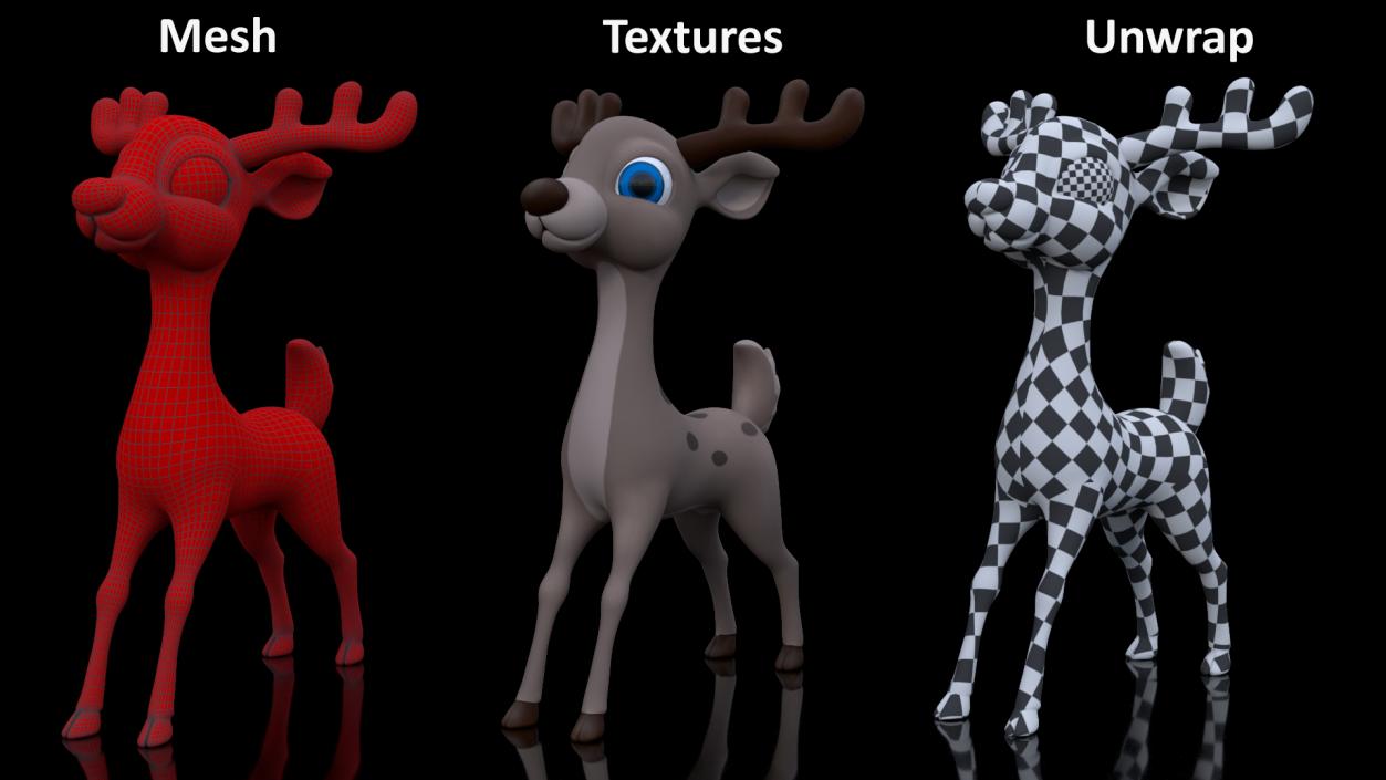 Grey Cartoon Deer Rigged 3D model