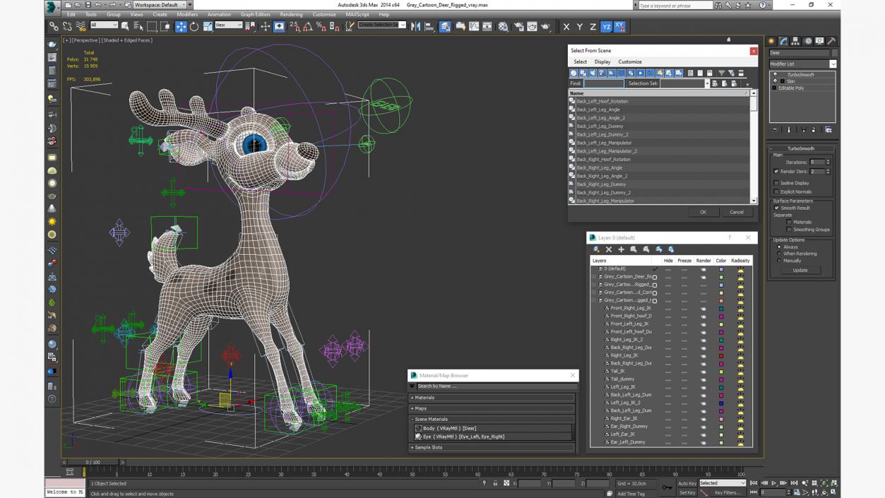 Grey Cartoon Deer Rigged 3D model