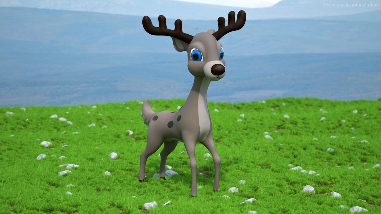 Grey Cartoon Deer Rigged 3D model