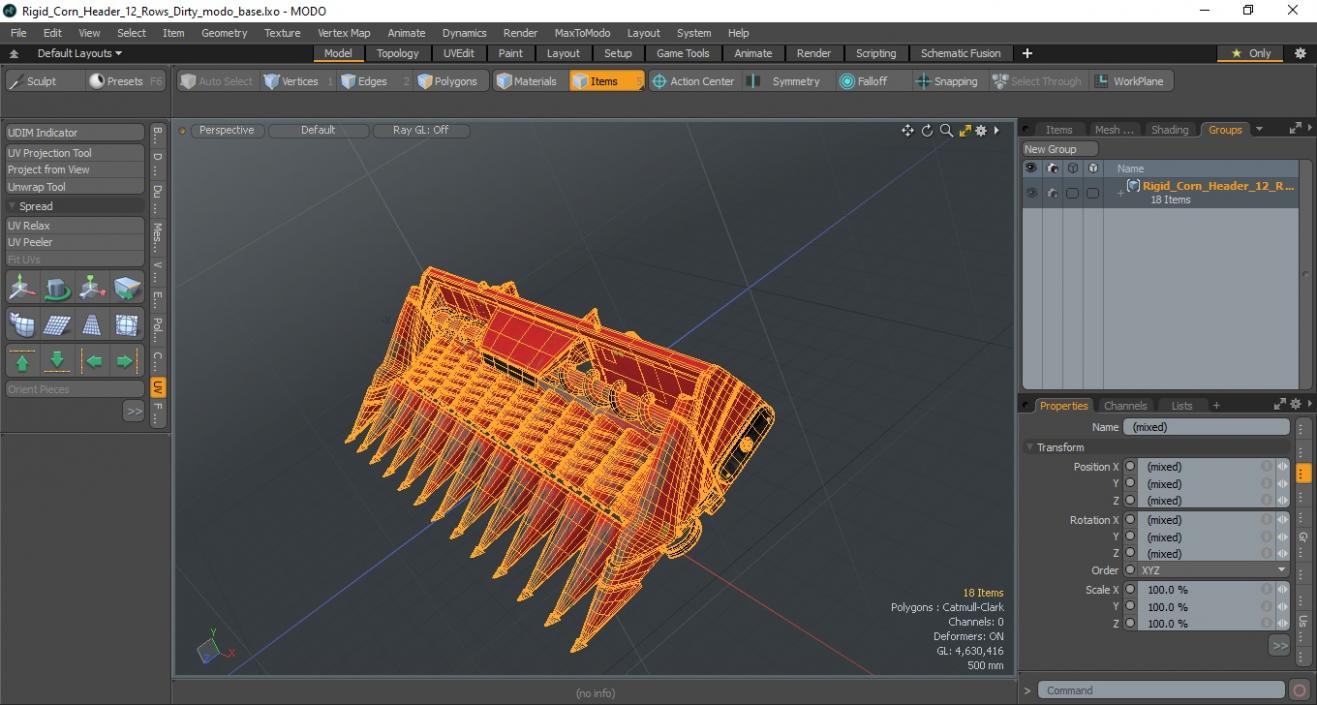 3D Rigid Corn Header 12 Rows Dirty