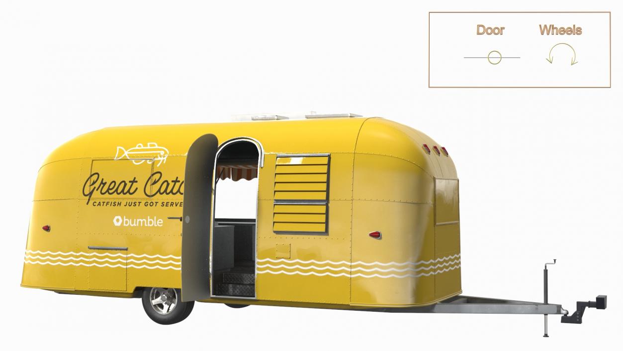 Yellow Fish Food Truck Rigged 3D model