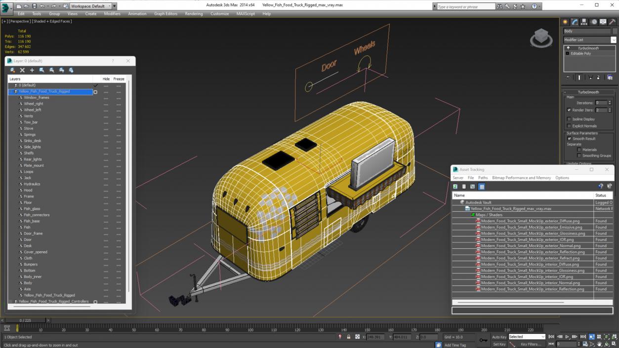 Yellow Fish Food Truck Rigged 3D model