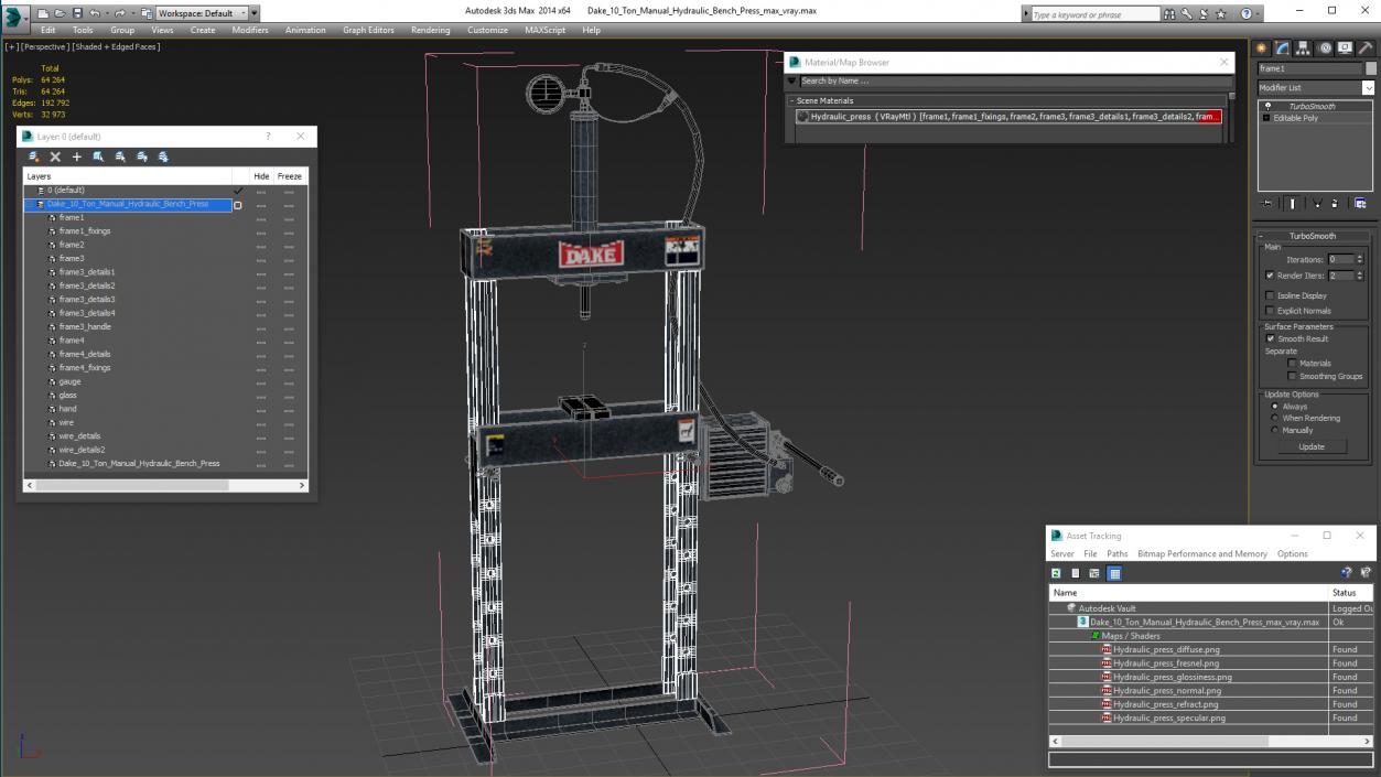 3D model Dake 10 Ton Manual Hydraulic Bench Press