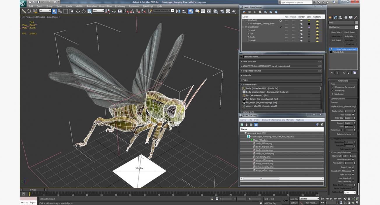 3D Grasshopper Jumping Pose with Fur model