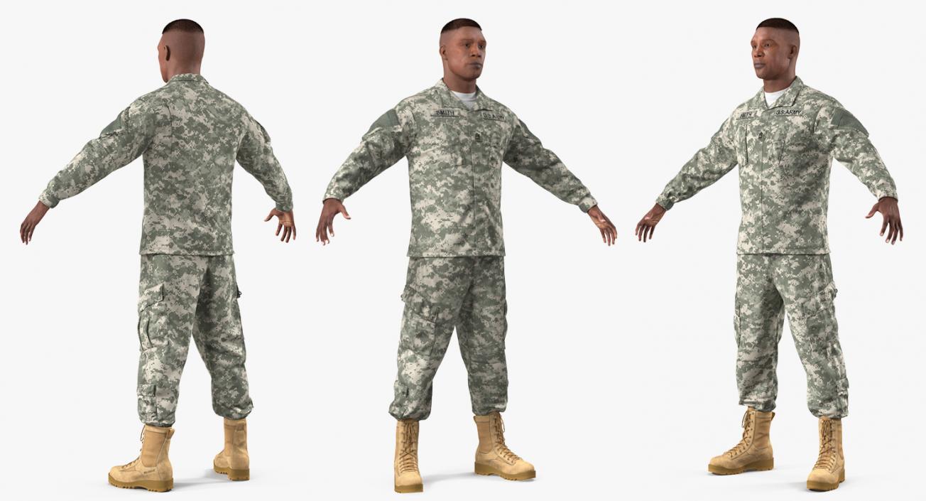 3D US Army Soldier ACU Uniform T-Pose Fur model