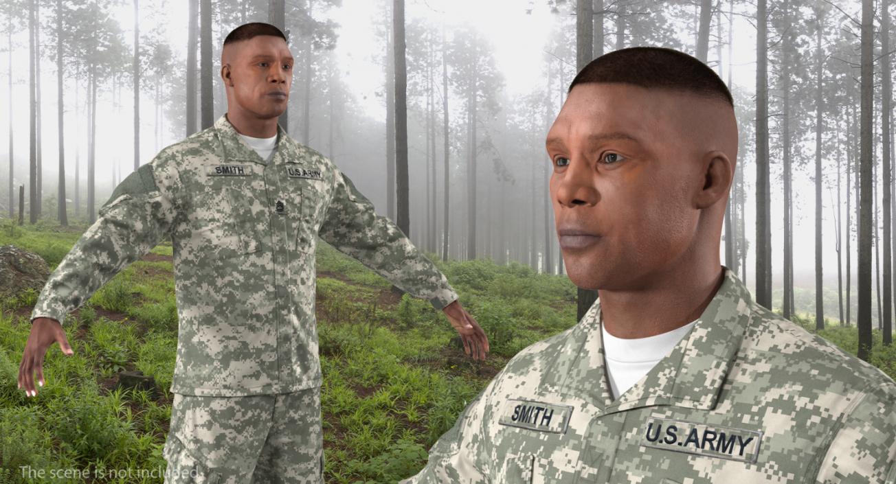 3D US Army Soldier ACU Uniform T-Pose Fur model