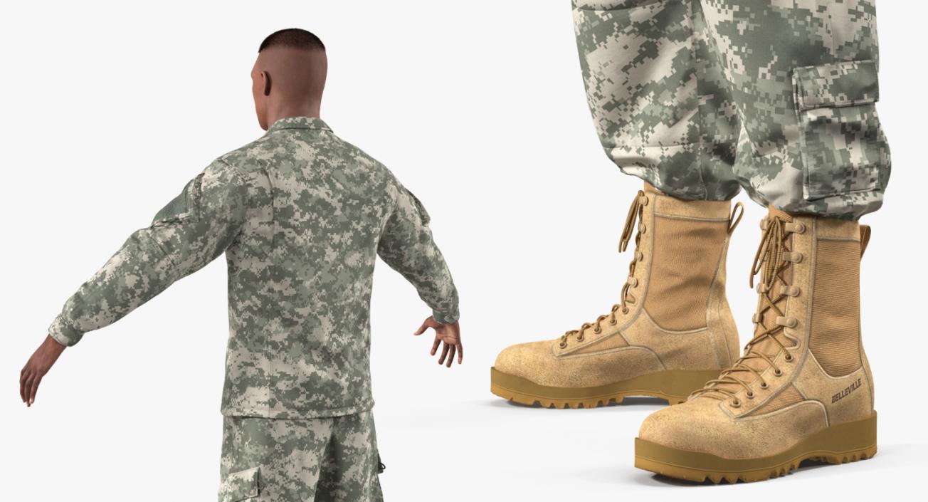 3D US Army Soldier ACU Uniform T-Pose Fur model