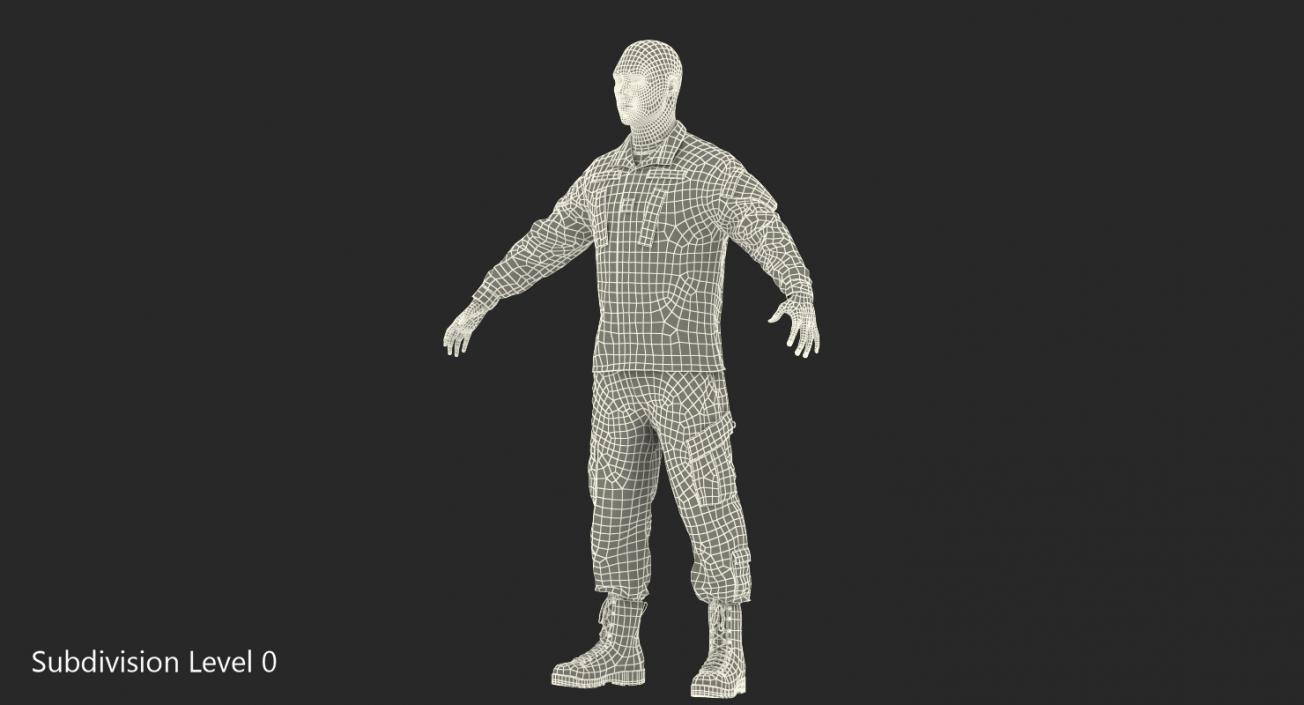 3D US Army Soldier ACU Uniform T-Pose Fur model