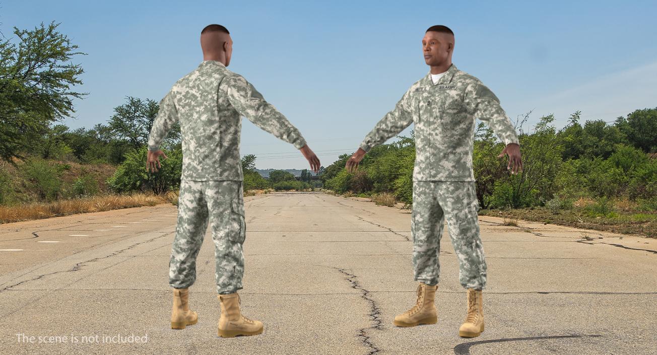 3D US Army Soldier ACU Uniform T-Pose Fur model