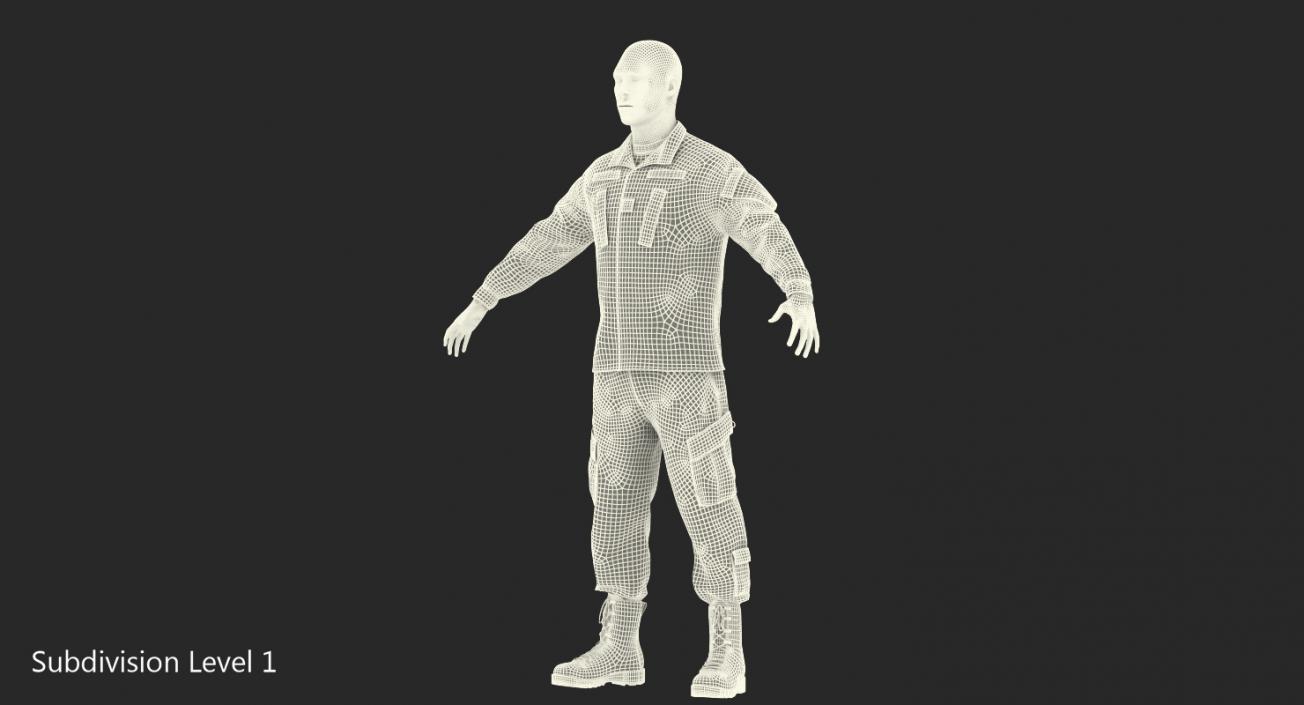 3D US Army Soldier ACU Uniform T-Pose Fur model