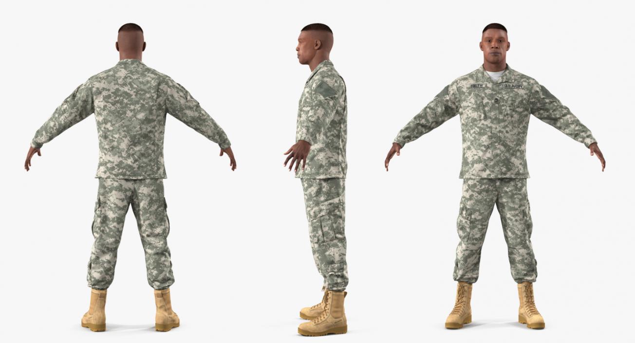 3D US Army Soldier ACU Uniform T-Pose Fur model