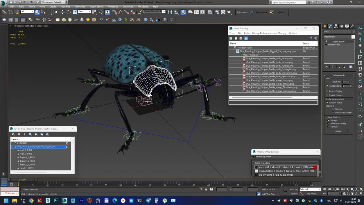 3D Blue Pleasing Fungus Beetle Rigged Fur model