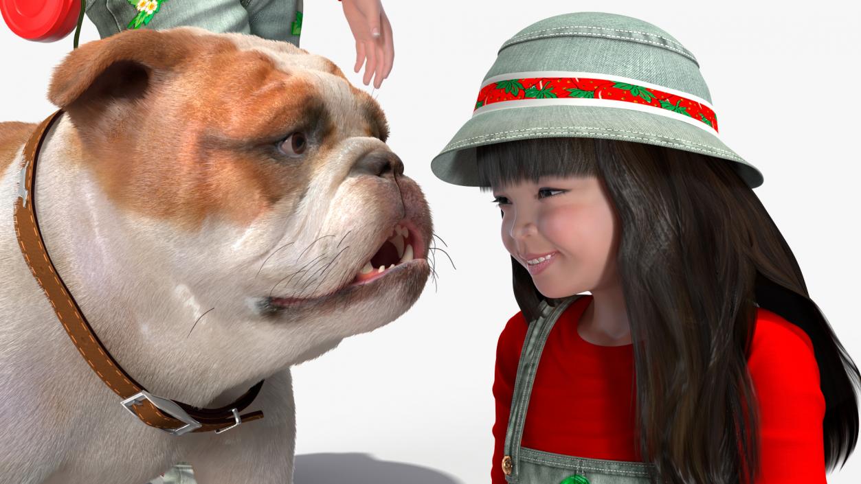 Girl Walks with a Bulldog Fur 3D model