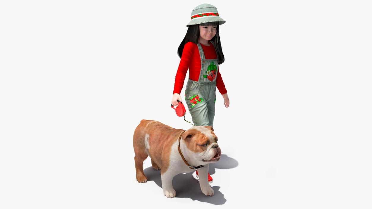 Girl Walks with a Bulldog Fur 3D model