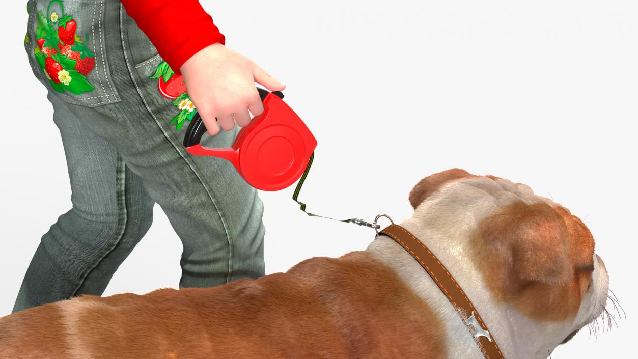 Girl Walks with a Bulldog Fur 3D model