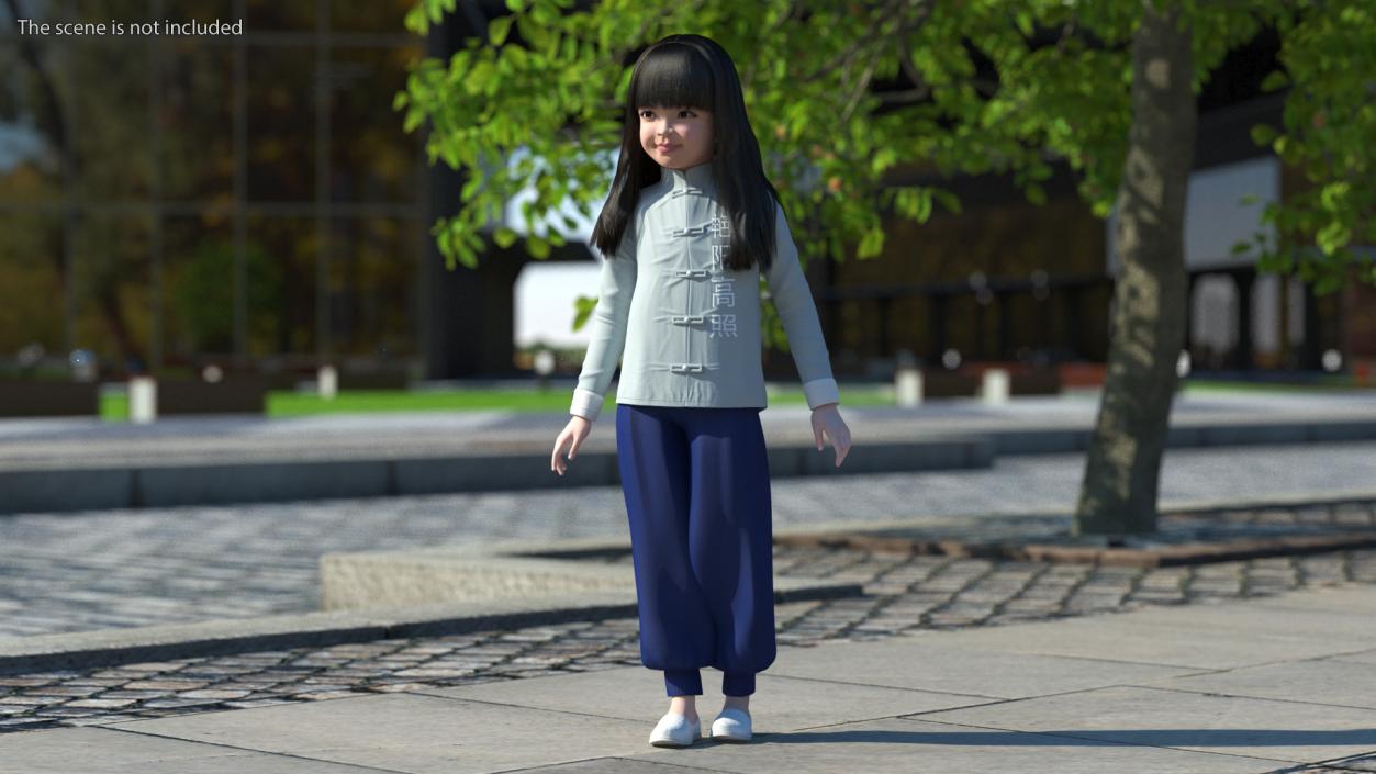 3D model Realistic Asian Baby Girl in Traditional Clothes Rigged