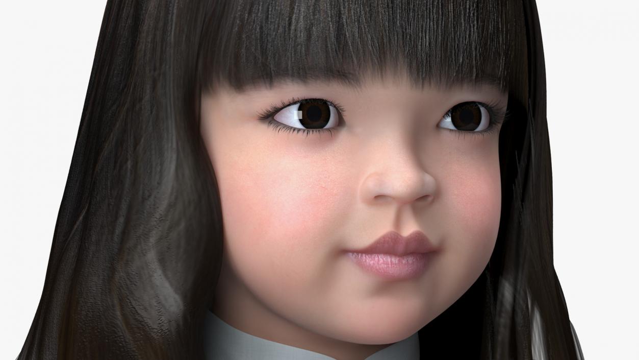 Realistic Asian Baby Girl in Traditional Clothes Rigged for Maya 3D model