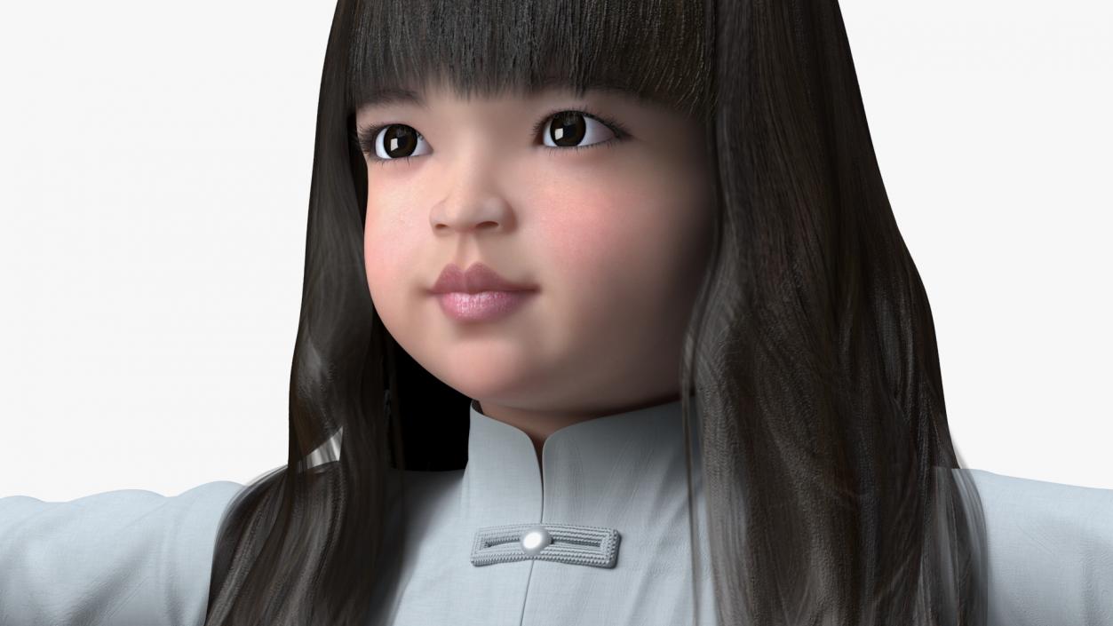 3D model Realistic Asian Baby Girl in Traditional Clothes Rigged