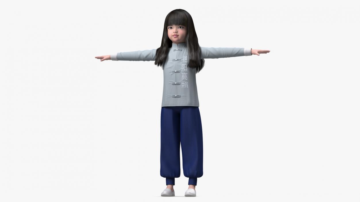 3D model Realistic Asian Baby Girl in Traditional Clothes Rigged