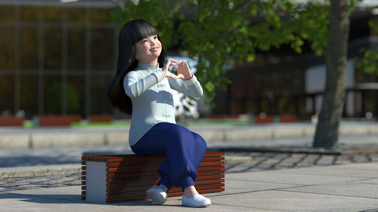 Realistic Asian Baby Girl in Traditional Clothes Rigged for Maya 3D model