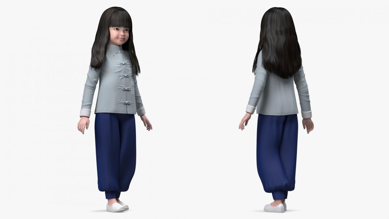 3D model Realistic Asian Baby Girl in Traditional Clothes Rigged