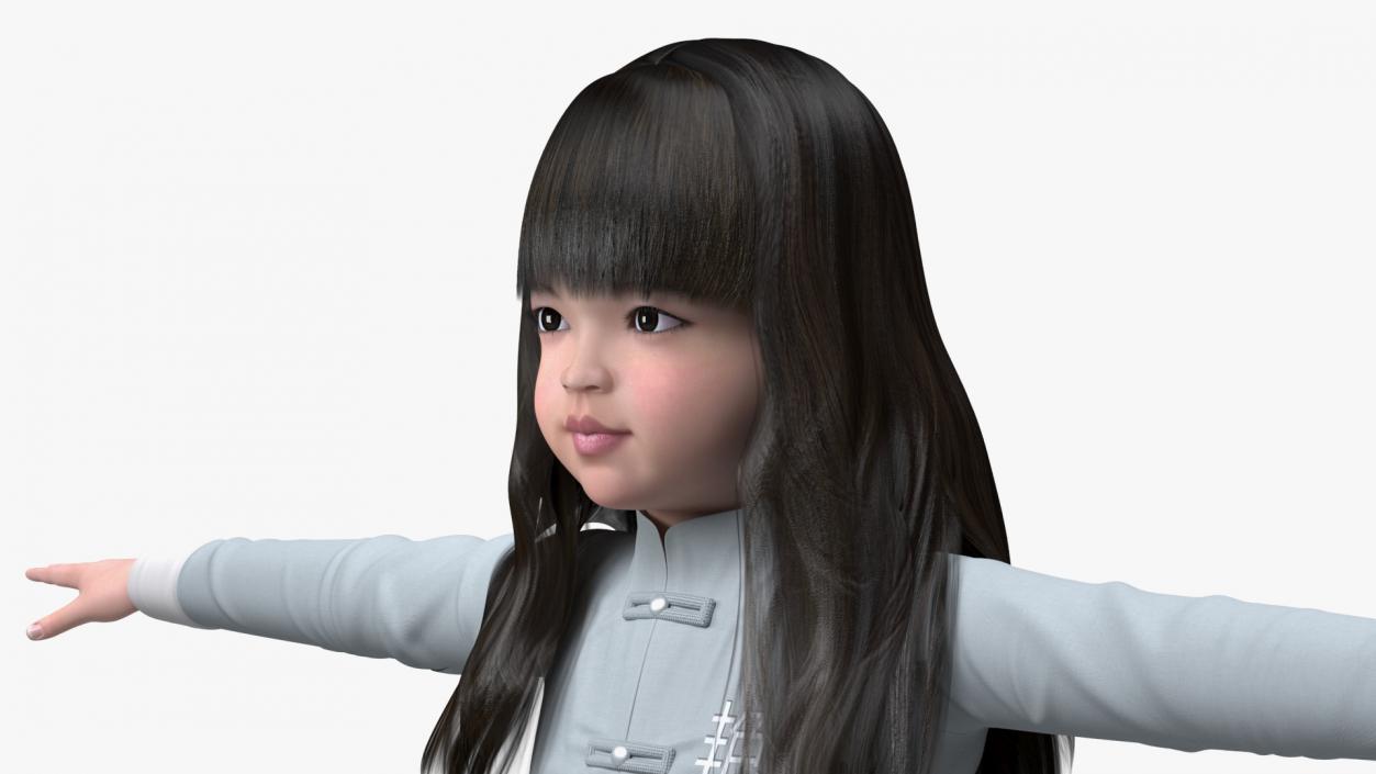 3D model Realistic Asian Baby Girl in Traditional Clothes Rigged