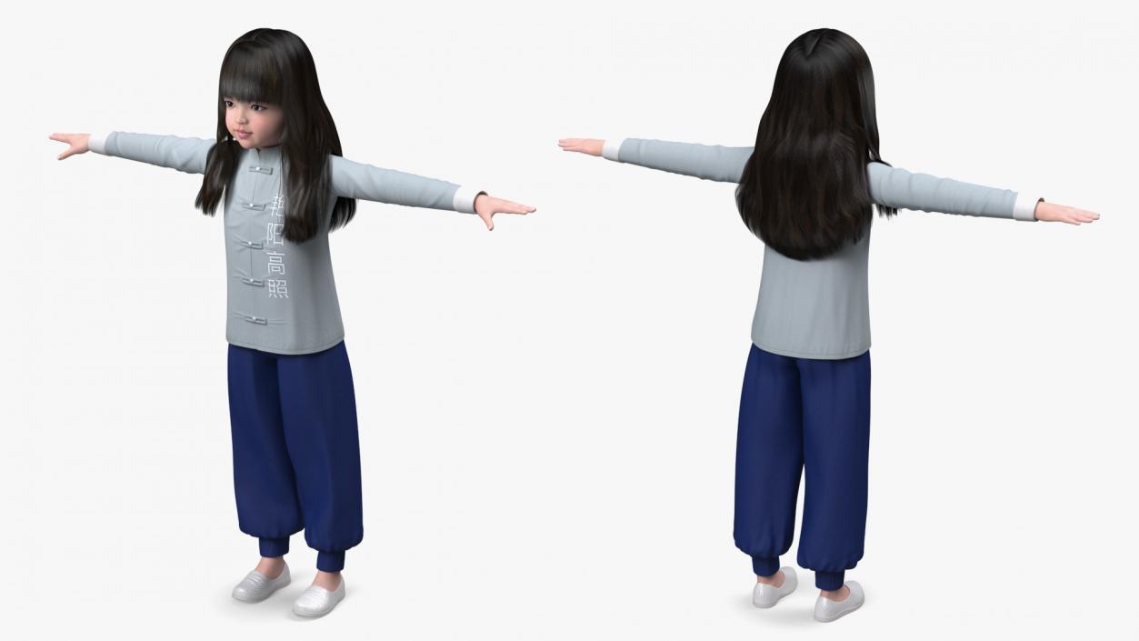 3D model Realistic Asian Baby Girl in Traditional Clothes Rigged