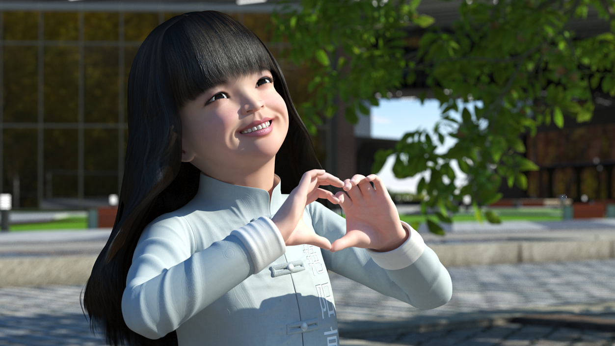 Realistic Asian Baby Girl in Traditional Clothes Rigged for Maya 3D model