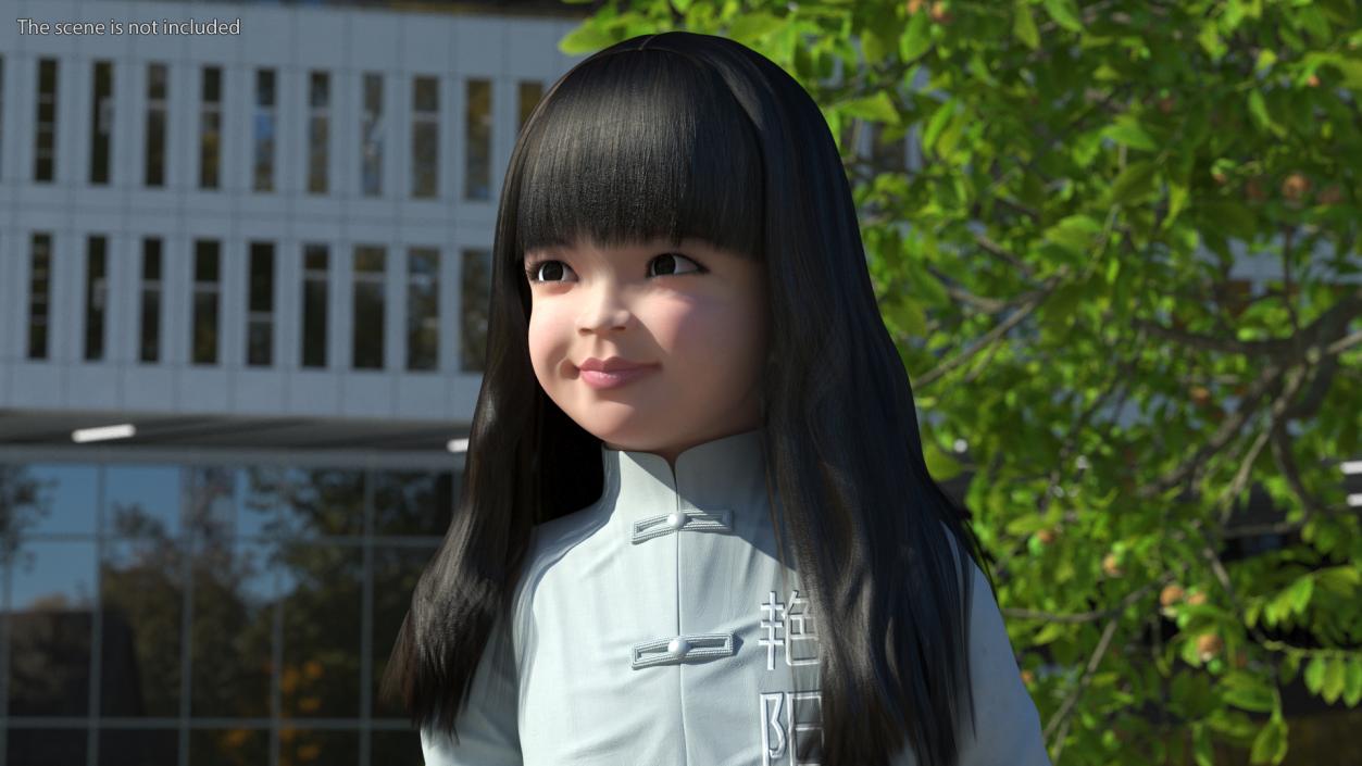 3D model Realistic Asian Baby Girl in Traditional Clothes Rigged