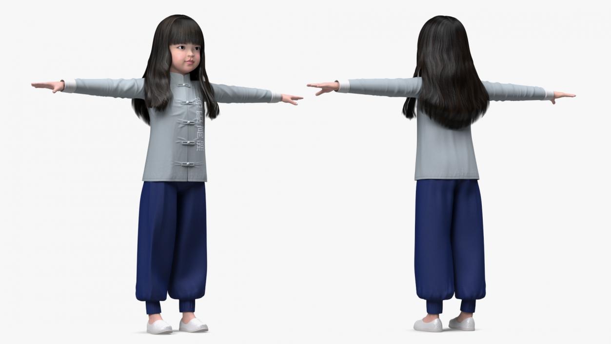 3D model Realistic Asian Baby Girl in Traditional Clothes Rigged