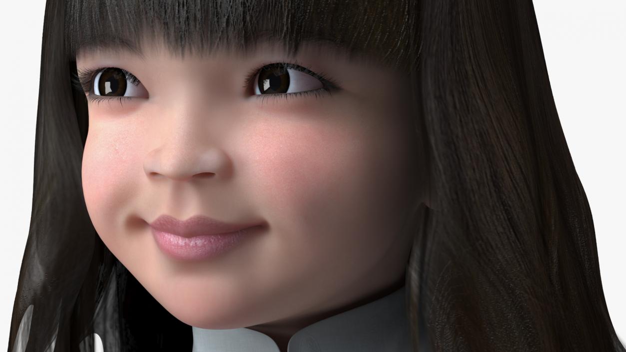 3D model Realistic Asian Baby Girl in Traditional Clothes Rigged