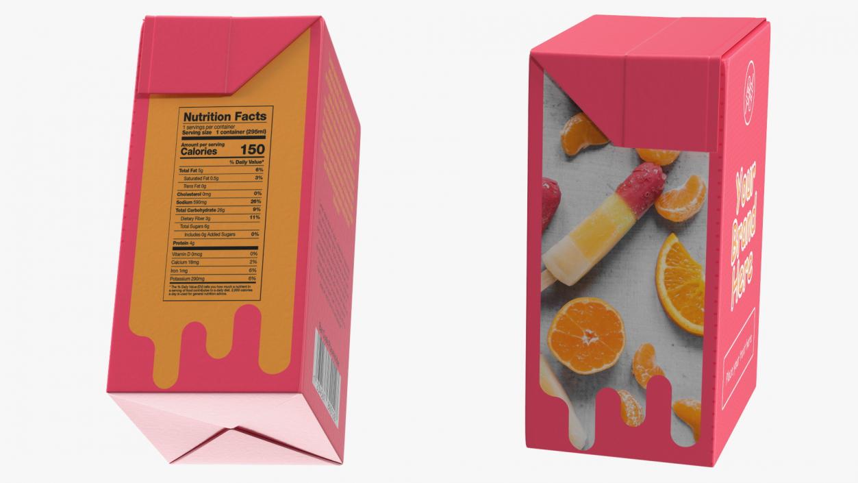 3D Rectangular Aseptic Carton Package Mockup Pink