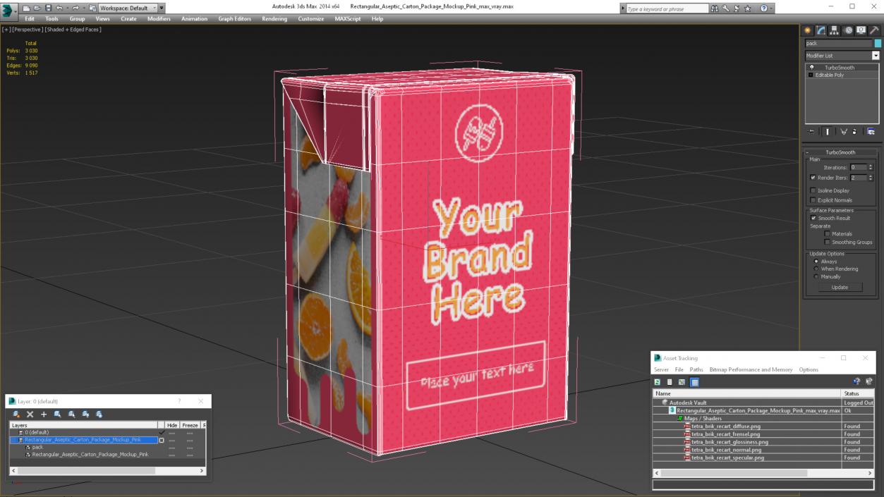 3D Rectangular Aseptic Carton Package Mockup Pink