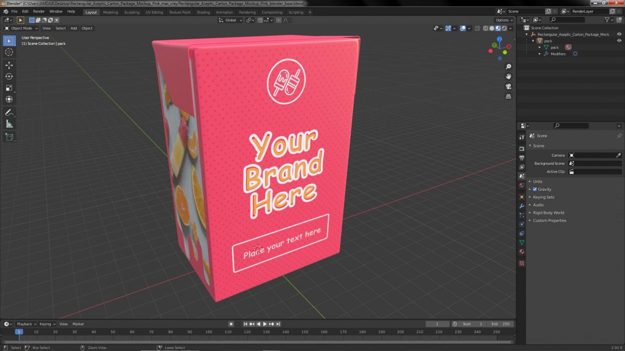 3D Rectangular Aseptic Carton Package Mockup Pink