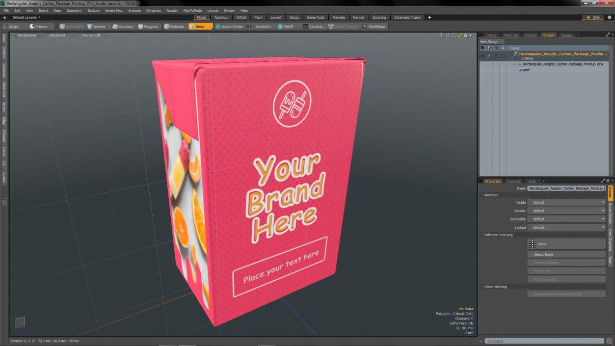 3D Rectangular Aseptic Carton Package Mockup Pink